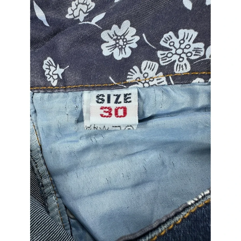 Luxury Group Womens Dark Wash Skinny Jeans Size 30 Button Fly Floral Waistband